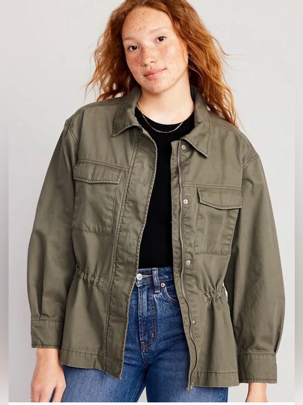 Old Navy Utility Drawstring Waist Jacket - Cinched-Waist Olive NWT SIZE XL/18